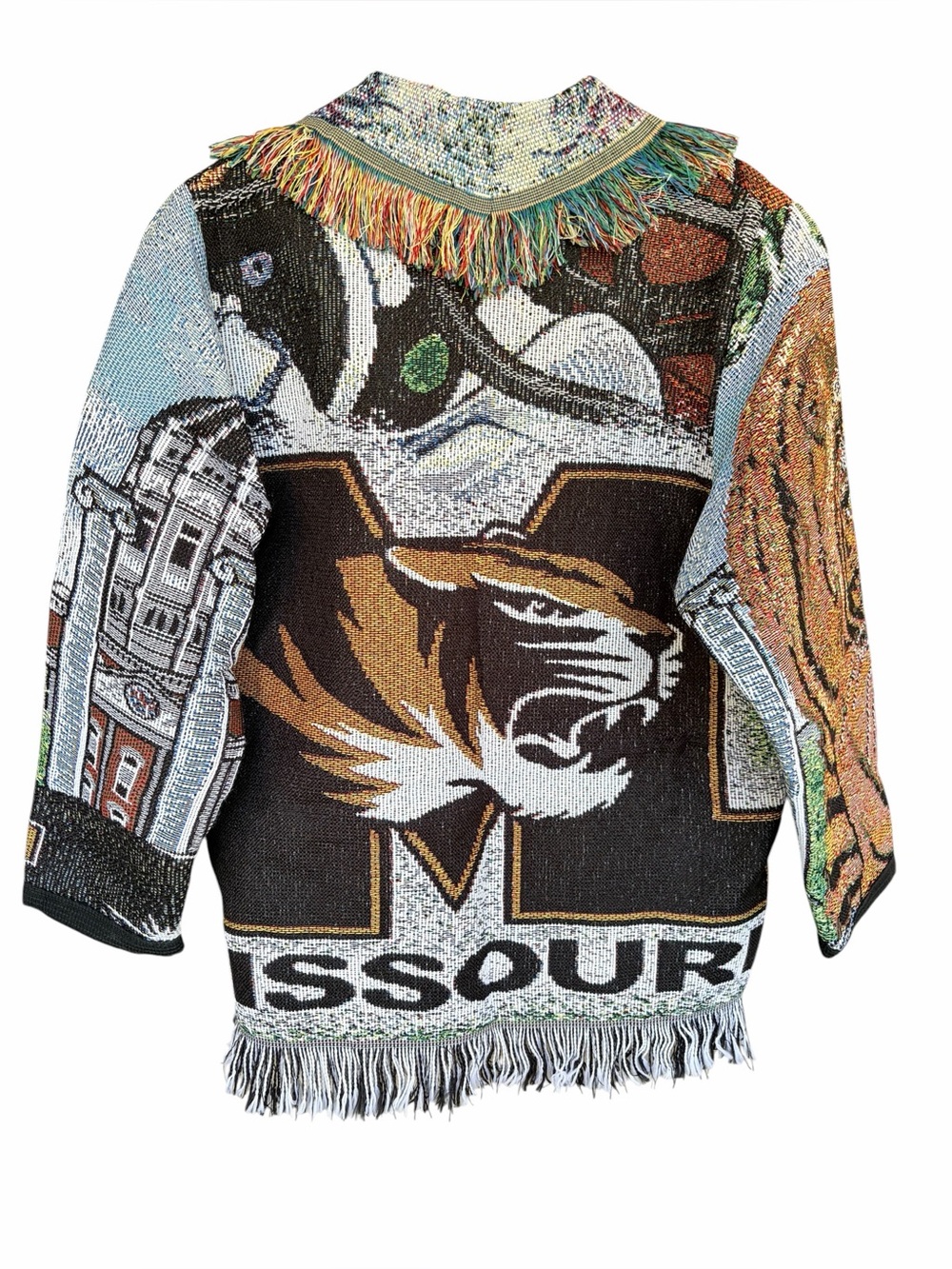 Mizzou Missouri Tigers Custom Upcycled Tapestry Blanket Jacket Fringe Unique OS